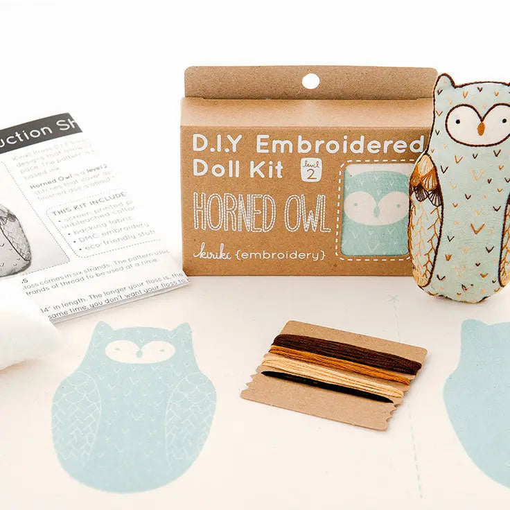 Horned Owl Embroidery Doll Kit