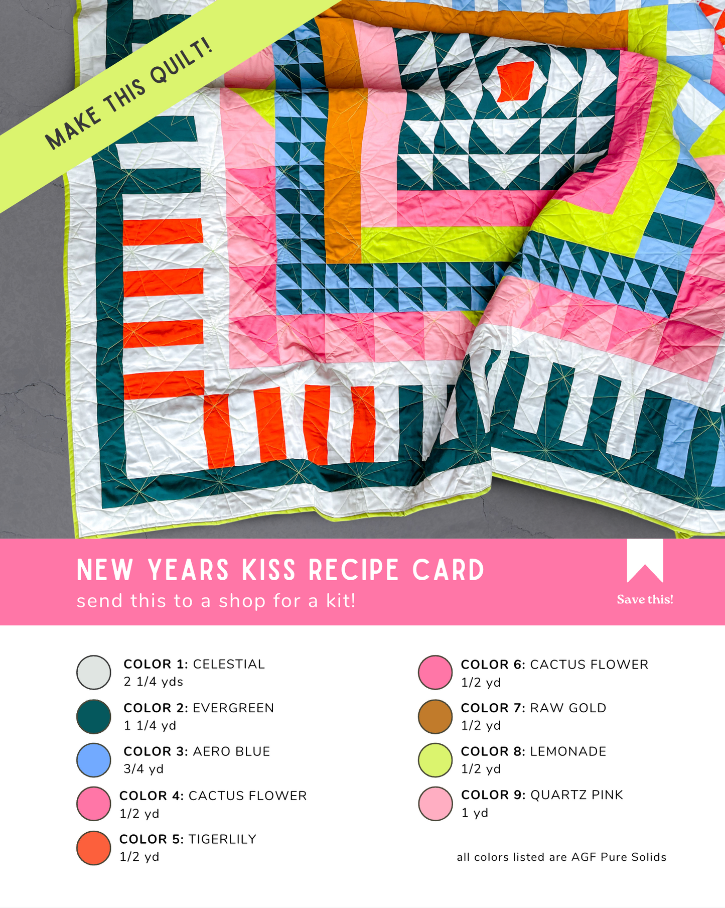 New Years Kiss Quilt Kit in AGF Pure Solids - Light