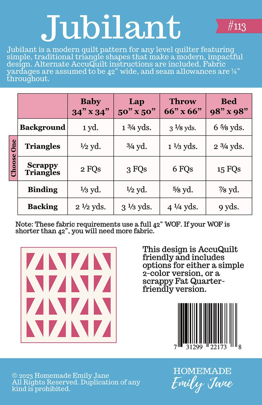 Jubliant Quilt Pattern # HMEJ113 - Special Order