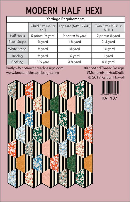 Modern Half Hexi Quilt Pattern by Knot & Thread Design