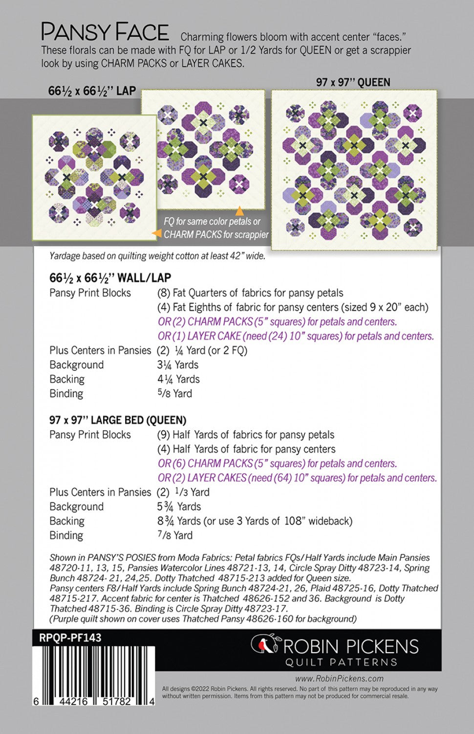 Pansy Face Quilt Pattern by Robin Pickens