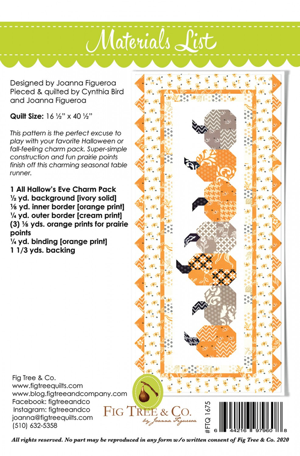 Pumpkins in a Row Quilt Pattern by Fig Tree & Co