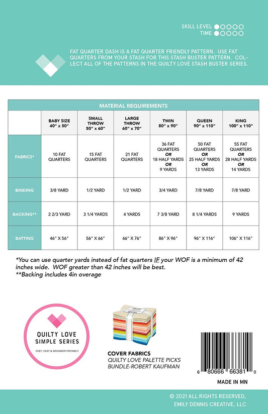 Fat Quarter Dash Quilt Pattern by Quilty Love