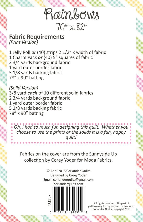 Rainbows Quilt Pattern by Coriander Quilts