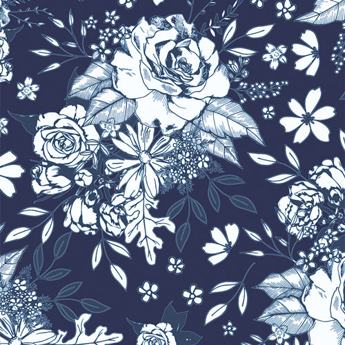 True Blue by Maureen Cracknell - Floral Universe Midnight TBL89515