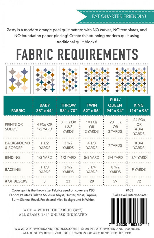 Zesty Quilt Pattern by Patchwork & Poodles (use for a kit with Speckled)